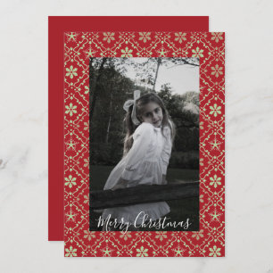 Nordic Snowflake Elegant Red 1 Photo Trendy Holiday Card