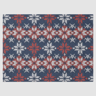 Nordic Snowflake Knit Pattern in Navy, Red, White Tissue Paper