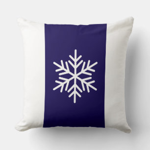 Nordic Snowflake Navy Blue White Holiday Stripes Throw Pillow