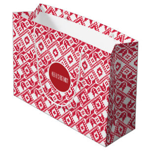 Nordic Snowflake Pattern Custom Name Christmas Large Gift Bag