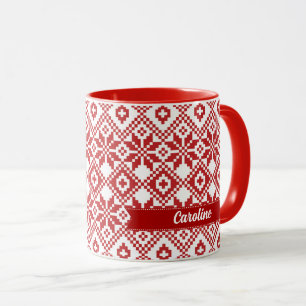 Nordic Snowflake Pattern Custom Name Christmas  Mug