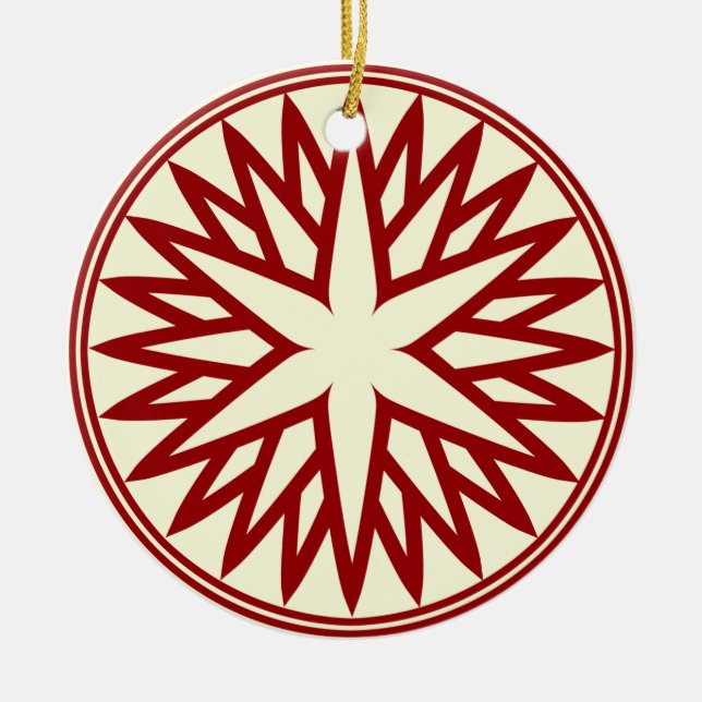 Nordic Snowflake (Red on Ivory) Personalized Ceramic Ornament (Front)