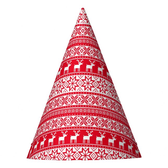 Nordic Snowflake Reindeer Ugly Christmas Sweater Party Hat (Front)