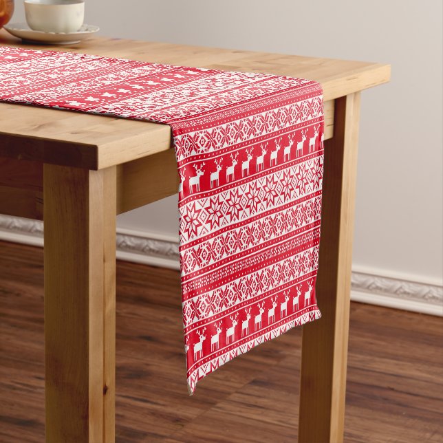 Nordic Snowflake Reindeer Ugly Christmas Sweater Short Table Runner (In Situ)