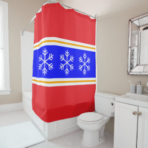 Nordic Snowflakes Bright Red Royal Blue Stripes