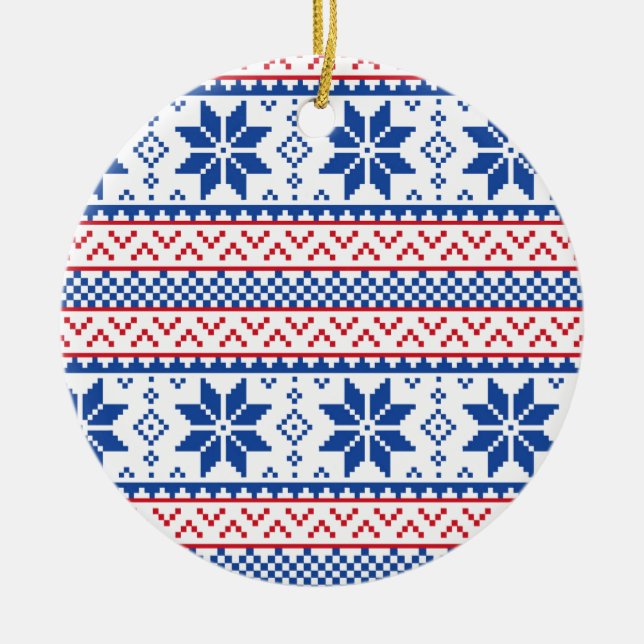 Nordic Snowflakes Christmas Pattern Ceramic Ornament (Front)