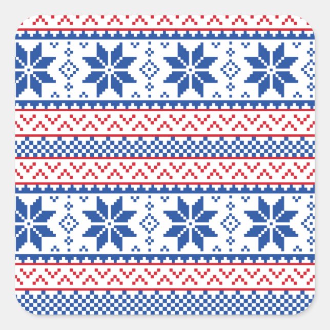 Nordic Snowflakes Christmas Pattern Square Sticker (Front)