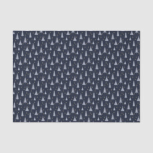 Nordic Stone Blue-Grey Christmas Trees Dark Tissue Paper