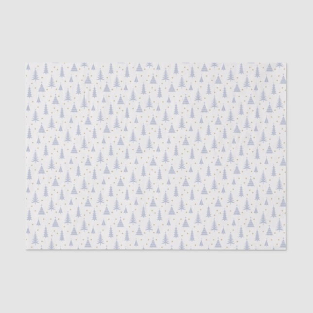Nordic Stone Blue-Grey Christmas Trees White Tissue Paper (Front)