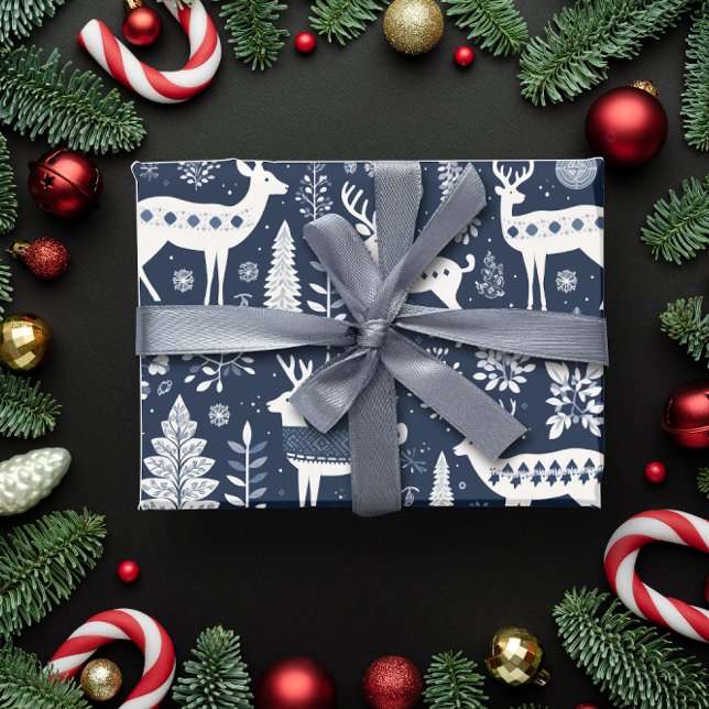  Nordic Style Deer Blue Christmas Wrapping Paper (Nordic Style Deer Blue Christmas Wrapping Paper)