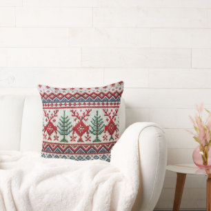 Nordic Style Embroidered Christmas Throw Pillow 
