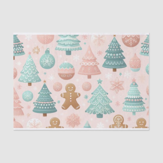Nordic style Gingerbread and Christmas tree Tissue Paper (Front)