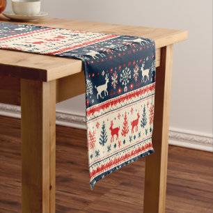 Nordic Style Reindeer Christmas Tree Pattern Short Table Runner
