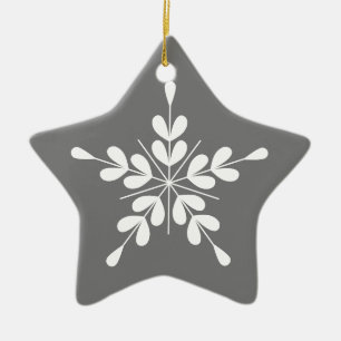 Nordic style white and grey star with leaves ceramic ornament
