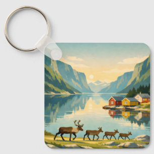 Nordic Summer – Vintage Scandinavian Fjord Travel Keychain