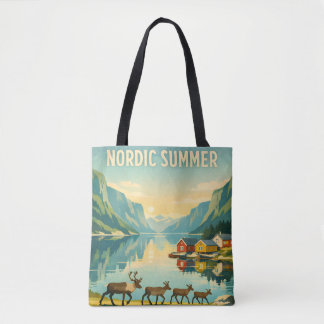 Nordic Summer – Vintage Scandinavian Fjord Travel Tote Bag