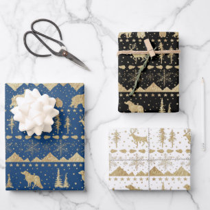 Nordic Sweater Gold Winter Animals Mixed Colour Wrapping Paper Sheet
