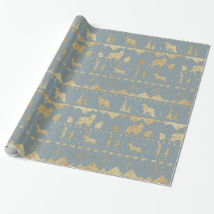 Nordic Sweater Gold Winter Animals Teal Grey Wrapping Paper