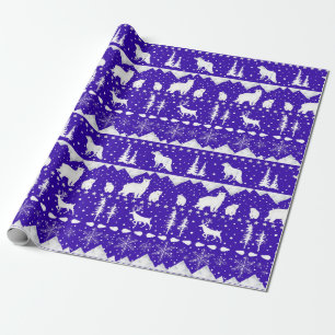 Nordic Sweater Royal Purple White Winter Animals Wrapping Paper