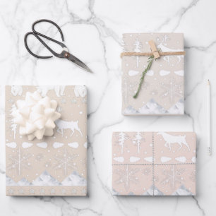 Nordic Sweater Winter Animals Blush Fawn Pink Wrapping Paper Sheet