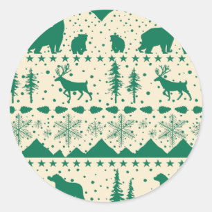 Nordic Sweater Winter Animals Forest Green Classic Classic Round Sticker