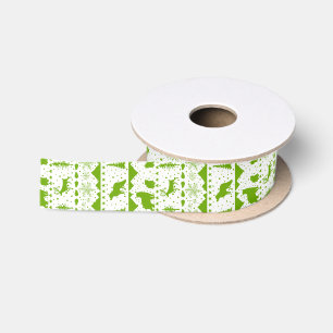 Nordic Sweater Winter Animals Lime Green And White Satin Ribbon