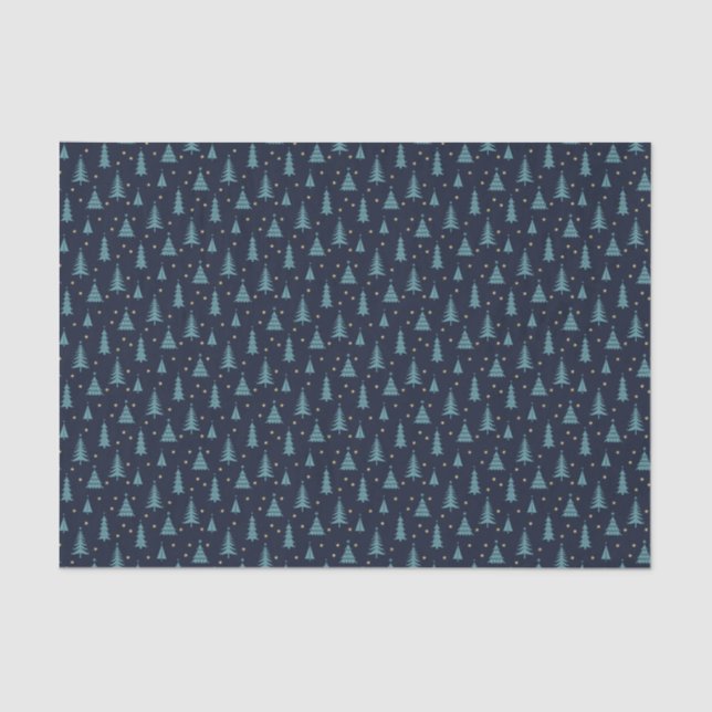 Nordic Teal Christmas Trees Dark Tissue Paper (Front)