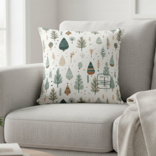 Nordic Trees Scandi Monogram Name Throw Pillow