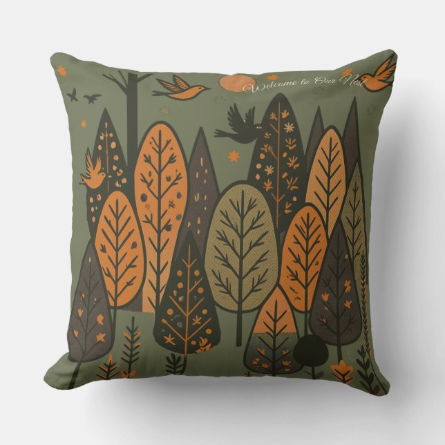 Nordic Twilight Grove Throw Pillow (Front)