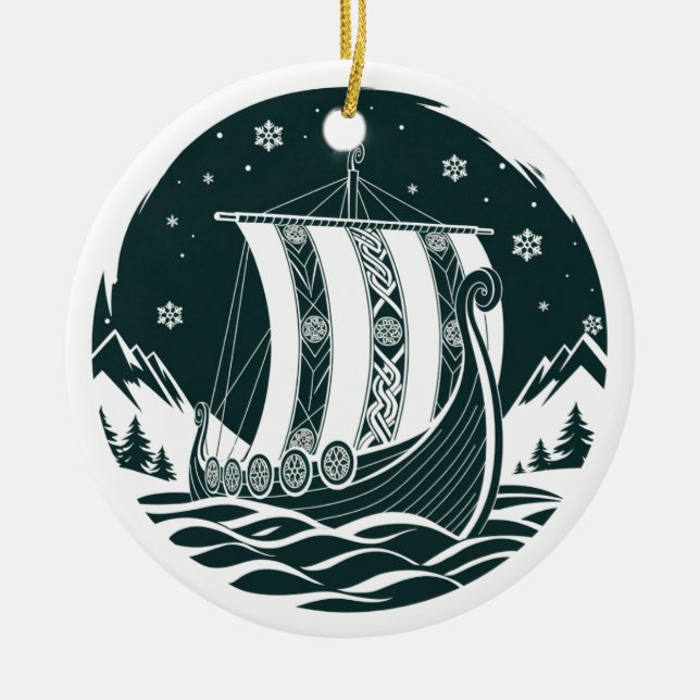 Nordic Viking Longship Christmas Ornament (Front)