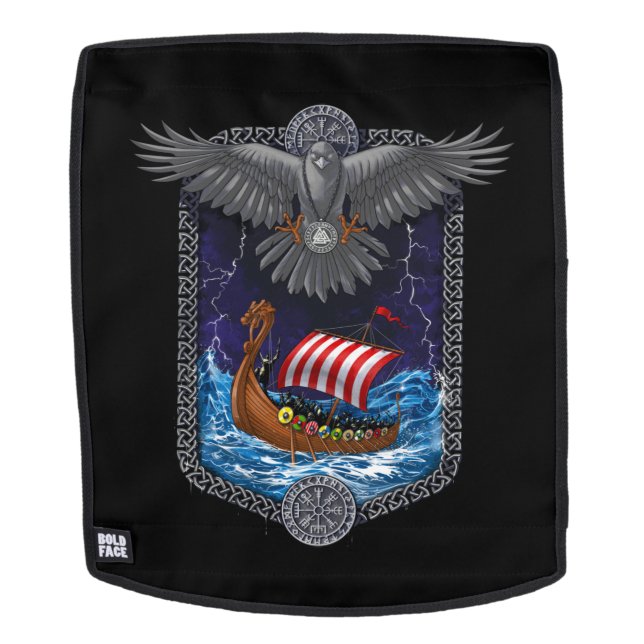 Nordic Viking Ship Raven Backpack (Removable Face)