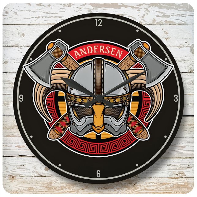 Nordic Viking Warrior Axe Norsemen Personalized Large Clock (Creator Uploaded)