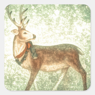 Nordic vintage scandinavian christmas reindeer square sticker