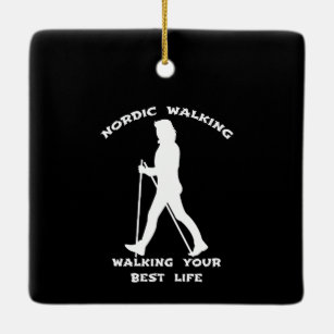 Nordic Walking - Black side and White side Ceramic Ornament