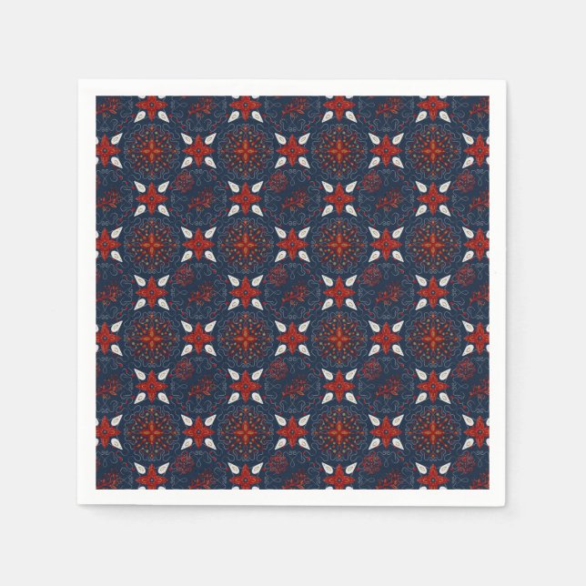 Nordic White and Red flowers Pattern Napkin (Front)