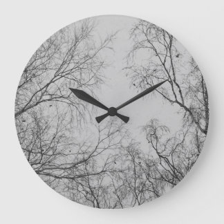Nordic Winter Birch with Tit Birds Photograph Large Clock