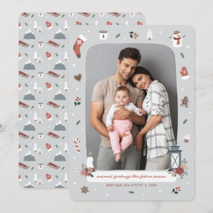 Nordic Winter Christmas Holiday Village Photo Card