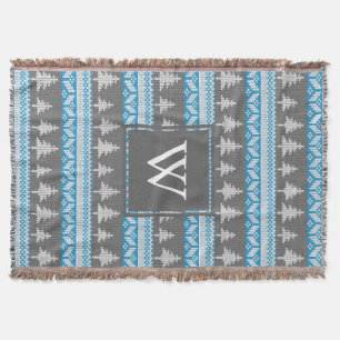 Nordic Winter Fir Trees Pattern Monogrammed Throw Blanket