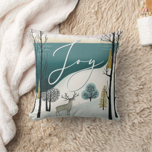 Nordic Winter Forest   Joy Woodland Christmas Throw Pillow
