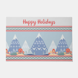 Nordic Winter Mountains Holiday Message Doormat