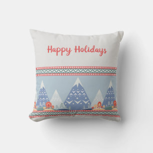 Nordic Winter Mountains Holiday Message   Throw Pillow