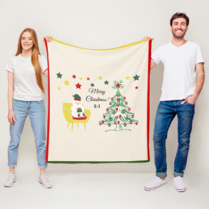 Nordic Winter Red White Cute Bear Merry Christmas Fleece Blanket