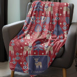 Nordic Winter Scandinavian Pattern Personalized Fleece Blanket<br><div class="desc">Nordic Winter Scandinavian Pattern Personalized  fleece blanket from Ricaso - designed in red,  blue and brown with deers,  and rabbits</div>