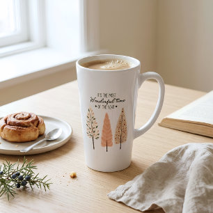 Nordic Winter Scene Minimal Pine Christmas Trees Latte Mug