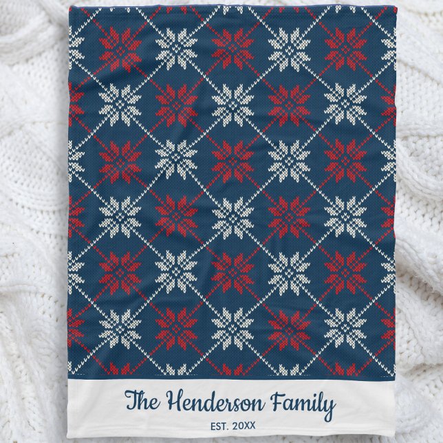 Nordic Winter Snowflake Pattern Cozy Custom Text Fleece Blanket (Creator Uploaded)