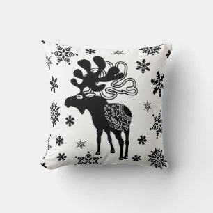 Nordic Winter Star Art and Snowflakes Throw Pillow