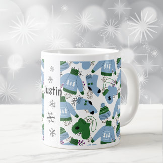Nordic Winter Sweaters and Mittens Blue Large Coffee Mug