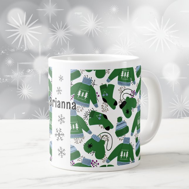 Nordic Winter Sweaters and Mittens Green Large Coffee Mug (Creator Uploaded)