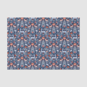 Nordic Woodland Animals Blue Pattern Tissue Paper