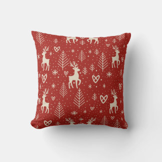 Nordic Yuletide Reindeer Throw Pillow